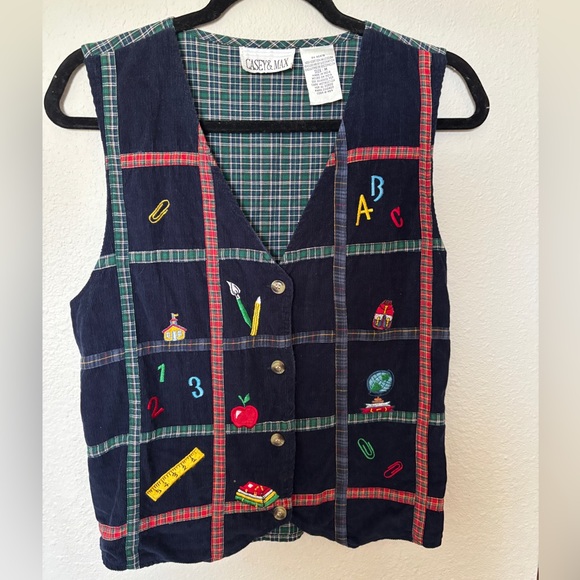 Casey & Max Jackets & Blazers - Teachercore School-Themed Corduroy Vest with Plaid Trim